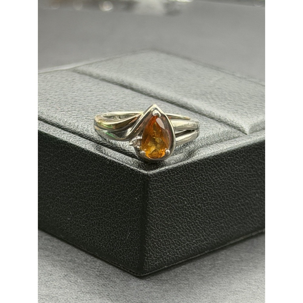 EUC 14k Accent Sterling Silver Citrine Ring Size 6.25 J28 - Picture 9 of 10